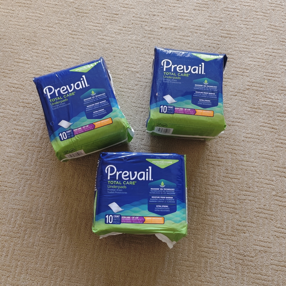 Lot of 3 Brand new Prevail Total Care Underpada, Extra large, Super Absorbent